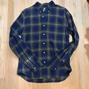 Men’s J. Crew Navy and Yellow Plaid Button Down shirt Size L slim